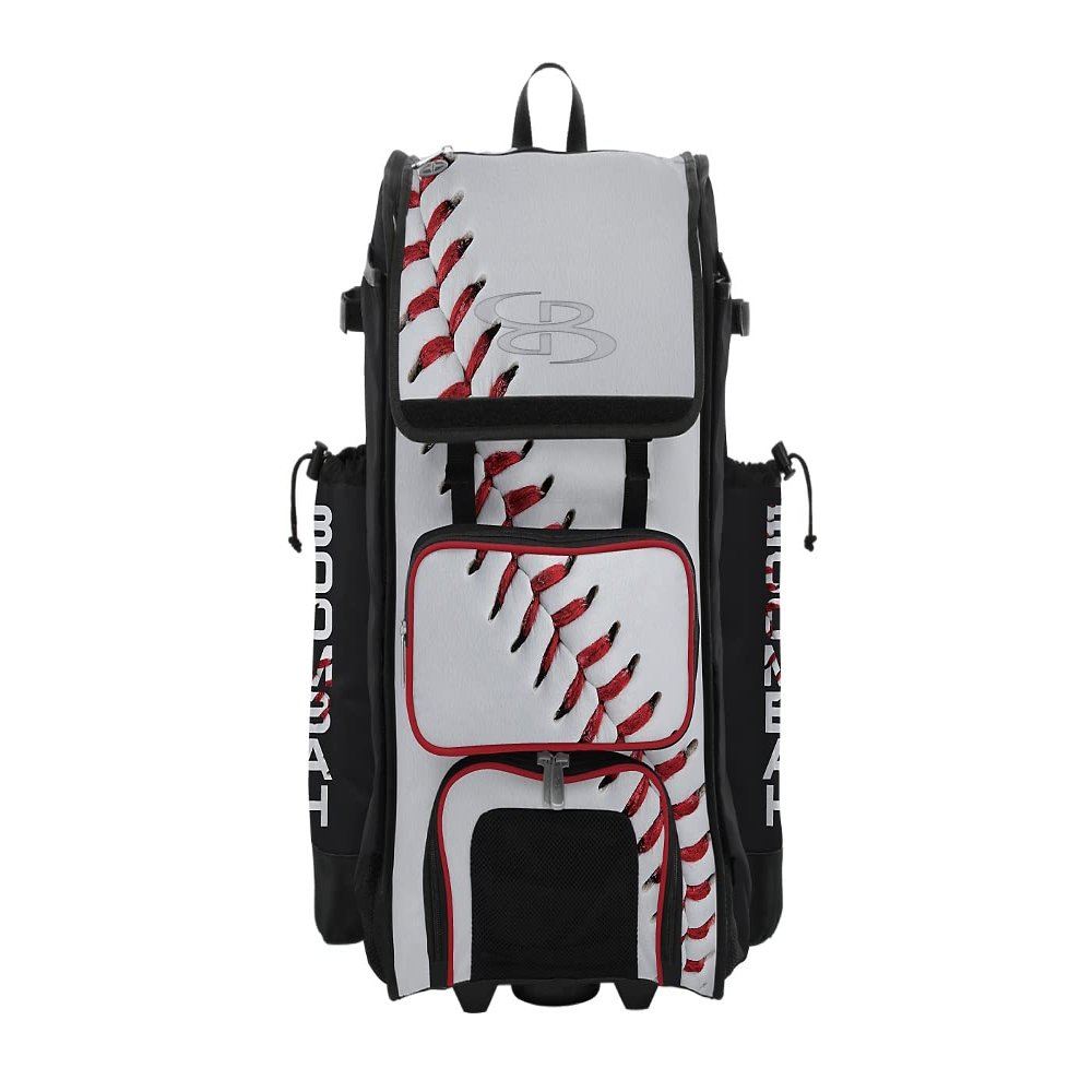 Boombah Rolling Catchers Superpack Baseball/Softball Gear Bag - 23-1/2" x 13-1/2" x 9-1/2" - Homerun Baseball White/Black/Red - Telescopic Handle - Holds 4 Bats - Wheeled Version