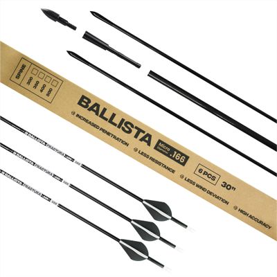 BALLISTA FRACTURA Hunting Micro Diameter Arrows for Compound and Recurve Archery Bow - Carbon 30", OD 6mm, Spine 350-6pcs