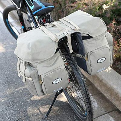 Waterproof Heavy Duty Electric Bike Ebike Bicycle Rear Rack Saddle Bags (Color: Beige)