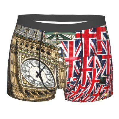 AKICLIA Funny Printed Men's Underwear,Big Ben Union Jack British Flag London England Boxer Briefs, No Fly Boxer Trunks, Comfortable, Skin-friendly, Breathable Boxer Shorts for Adult, Men, Boys,M