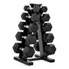 CAP 150 LB Rubber Coated Hex Dumbbell Hand Weight Set with Vertical Storage Rack - Chrome Handle | Black Rack view 1