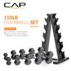 CAP 150 LB Rubber Coated Hex Dumbbell Hand Weight Set with Vertical Storage Rack - Chrome Handle | Black Rack view 2