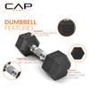 CAP 150 LB Rubber Coated Hex Dumbbell Hand Weight Set with Vertical Storage Rack - Chrome Handle | Black Rack view 3