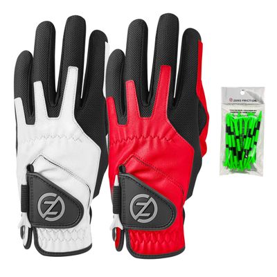 Zero Friction Men's Compression-Fit Synthetic Golf Glove (2 Pack), Left Hand, White/Red,One Size
