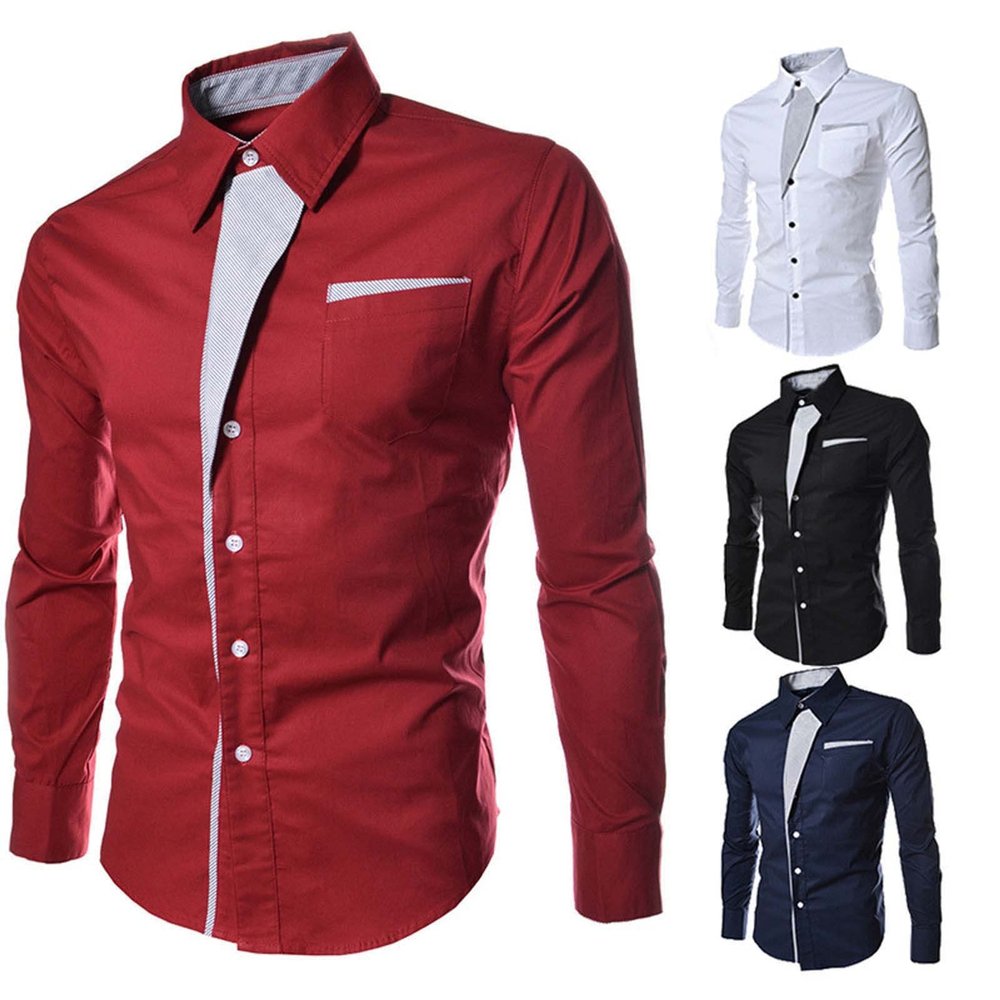 tuduoms Men's Inner Contrast Dress Shirt Formal Classic Button Down Casual Long Sleeve Striped Collar Slim Fit Work T-Shirt