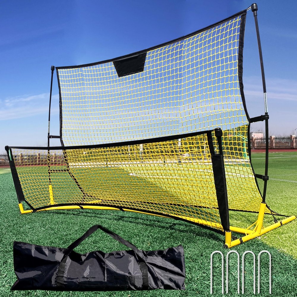 Seliyoo Dual-Sided Soccer Rebounder  Adjustable High/Low Nets for Volleys & Ground Passes, Portable Training Board for 2 Players, Teams & Home Backyard Use