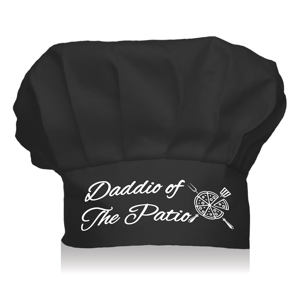 CREATCABIN Funny Chef Hat Daddio of The Patio Chef Hat Adjustable Elastic Kitchen Catering Cooking Cap for Dad's Birthday Father's Day Baker Men & Women Black Christmas
