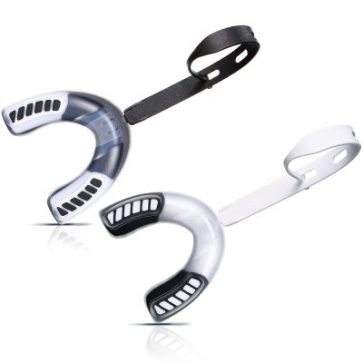 Konohan 2 Pack Youth Football Mouth Guard with Strap and Case for Kids and Adult Soft Sports Mouthpiece Double Colored Braces Mouthguard for Ice Hockey Lacrosse Basketball(White, Black)