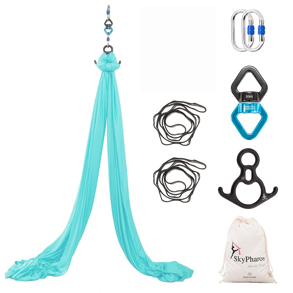 SKYPHAROS 11 Yards Aerial Silks Yoga Swing Set - Aerial Yoga Hammock Kit Anti-Gravity Flying for Fitness, Low/Non Stretch Nylon Tricot Fabric Hardware Included for Dance