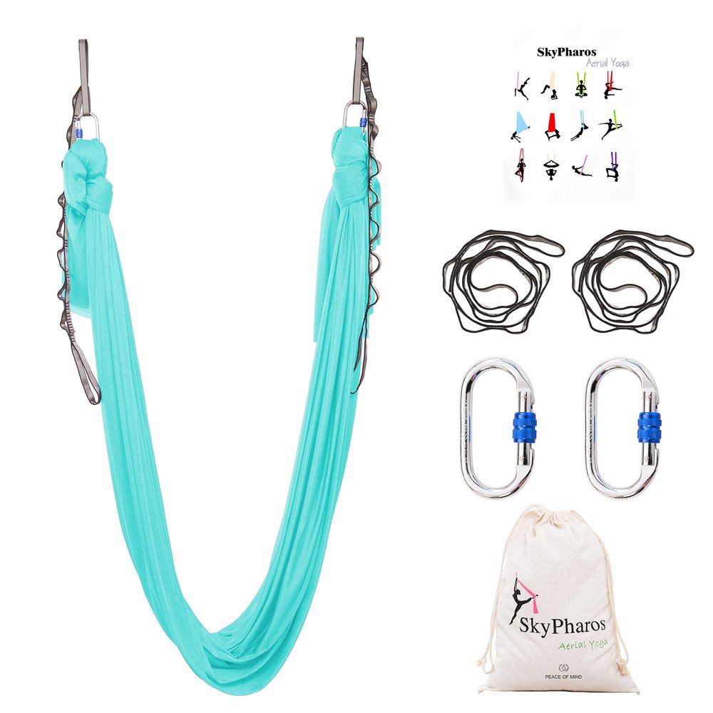 SKYPHAROS 5.5 Yards Aerial Silks Yoga Swing Set - Aerial Yoga Hammock Kit Anti-Gravity Flying for Fitness, Low/Non Stretch Nylon Tricot Fabric Hardware Included for Dance