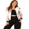 Allegra K Women's Bomber Jacket Satin Long Sleeve Zipper Floral Print Casual Fall Coat with Pocket Winter Outwear X-Large White Pink view 1