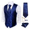 Barry.Wang Mens Royal Blue Suit Vest Paisley Jacquard Silk Ties Handkerchief Cufflinks Waistcoat Set Wedding Tuxedo 5PCS view 1