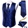 Barry.Wang Mens Royal Blue Suit Vest Paisley Jacquard Silk Ties Handkerchief Cufflinks Waistcoat Set Wedding Tuxedo 5PCS view 2