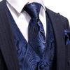 Barry.Wang Mens Royal Blue Suit Vest Paisley Jacquard Silk Ties Handkerchief Cufflinks Waistcoat Set Wedding Tuxedo 5PCS view 3