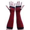 SYAYA Women Striped Long Fingerless Gloves, Winter Knitted Arm Warmers For Punk Rock/Cosplay/Goth/Christmas Party WM-S-G5 (Crimson & Black) view 2