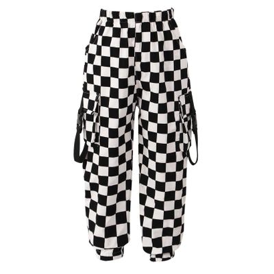 JanJean Kids Girls Jazz Hip Hop Dance Pants Elastic Waist Plaid Joggers Sweatpant Drawstring Pants Streetwear Sport Trouser Type B Black 7-8 Years