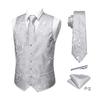 Barry.Wang Mens Silver Suit Vest Paisley Jacquard Silk Ties Handkerchief Cufflinks Waistcoat Set Wedding Party Tuxedo 5PCS view 1