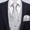 Barry.Wang Mens Silver Suit Vest Paisley Jacquard Silk Ties Handkerchief Cufflinks Waistcoat Set Wedding Party Tuxedo 5PCS view 3