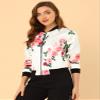 Allegra K Women's Bomber Jacket Satin Long Sleeve Zipper Floral Print Casual Fall Coat with Pocket Winter Outwear Small White Pink view 4