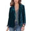 Women Winter Velvet Blazer Basic One Button Front Lapel Suit Jacket Green view 1