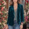 Women Winter Velvet Blazer Basic One Button Front Lapel Suit Jacket Green view 2