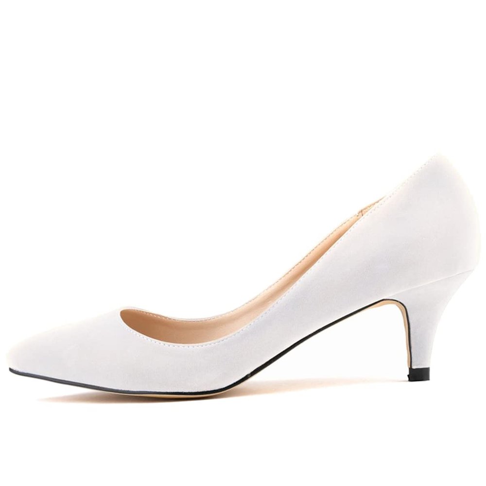 ChaiRong Zhou Women's Pointed Toe Low Heels PU Leather Dress Pumps,Slip On Candy Color Fashion Work Pump Shoes Z-White Faux Suede US 4.5