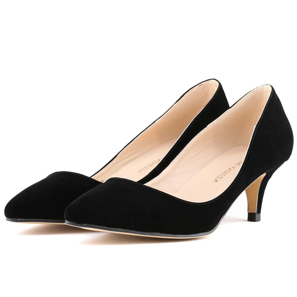 ChaiRong Zhou Women's Pointed Toe Low Heels PU Leather Dress Pumps,Slip On Candy Color Fashion Work Pump Shoes Z-Black Faux Suede US 5.5