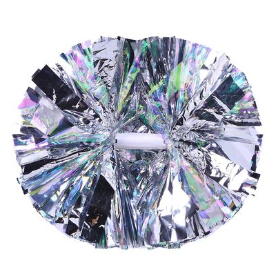 Hooshing 2PCS Silver Pom Poms Cheerleading Rainbow Cheer Pom Poms with Baton Handle for Kids Girls School Sports Team Spirit Games Cheering