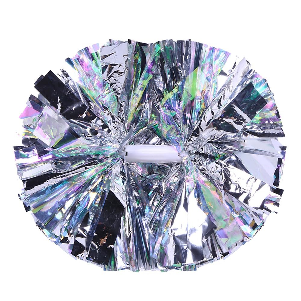 Hooshing 2PCS Silver Pom Poms Cheerleading Rainbow Cheer Pom Poms with Baton Handle for Kids Girls School Sports Team Spirit Games Cheering