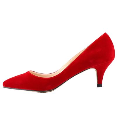 ChaiRong Zhou Women's Pointed Toe Low Heels PU Leather Dress Pumps,Slip On Candy Color Fashion Work Pump Shoes Red Faux Suede US 7
