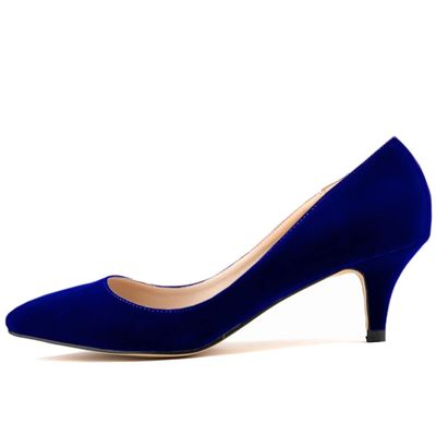 ChaiRong Zhou Women's Pointed Toe Low Heels PU Leather Dress Pumps,Slip On Candy Color Fashion Work Pump Shoes Z-Blue Faux Suede US 4.5