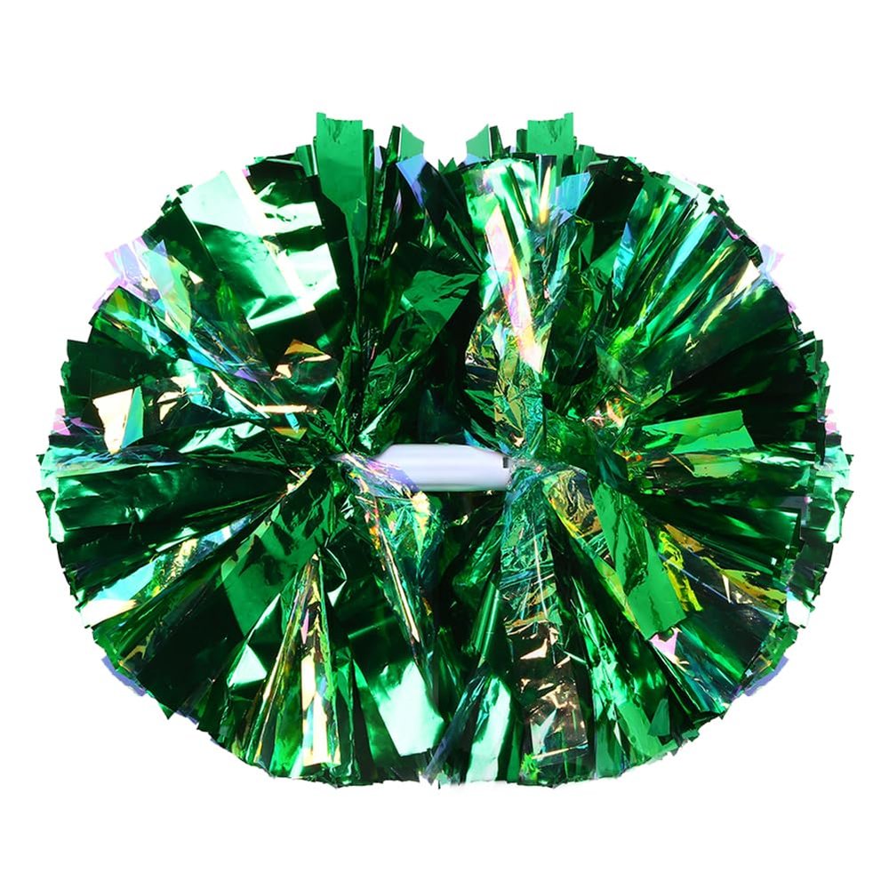 Hooshing 2PCS Green Pom Poms Cheerleading Rainbow Cheer Pom Poms with Baton Handle for Kids Girls School Sports Team Spirit Games Cheering