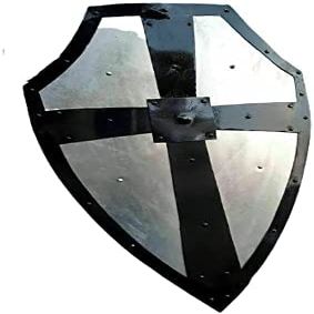 ARTIZANSTORE Fighting Shield Armour Shield Steel Knight Brass Cross Templar Fighting Shield Halloween Hand-Forged Gothic Layered Steel Cross Shield Medieval Battle Armor