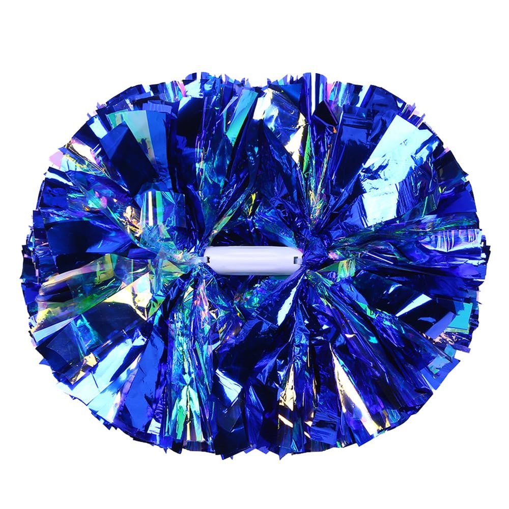Hooshing 2PCS Blue Pom Poms Cheerleading Rainbow Cheer Pom Poms with Baton Handle for Kids Girls School Sports Team Spirit Games Cheering