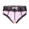 iiniim Mens Sissy Panties Lace Trim Bowknot Lingerie Satin Briefs Underwear Girly Underpanties Pink X-Large view 1