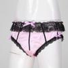iiniim Mens Sissy Panties Lace Trim Bowknot Lingerie Satin Briefs Underwear Girly Underpanties Pink X-Large view 4