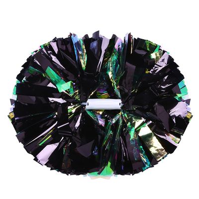 Hooshing 2PCS Black Pom Poms Cheerleading Rainbow Cheer Pom Poms with Baton Handle for Kids Girls School Sports Team Spirit Games Cheering