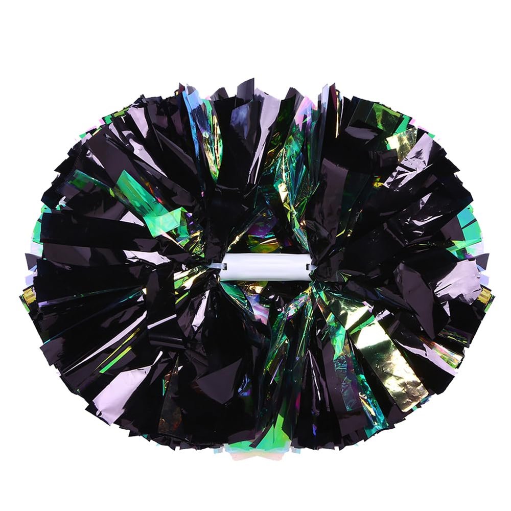 Hooshing 2PCS Black Pom Poms Cheerleading Rainbow Cheer Pom Poms with Baton Handle for Kids Girls School Sports Team Spirit Games Cheering