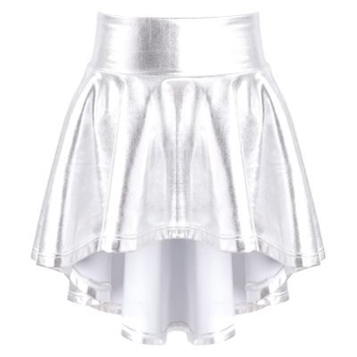 Aislor Girls' Metallic Skater Skort Mini Skirts Athletic Tennis Pleated A-Line Flare Skirts Scooter Skirt Dancewear Silver 6 Years