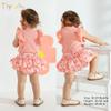 Tiny Cutey Baby Girl Clothes Infant Summer Outfits Set Ruffle Sleeve Romper and Floral Shorts with Headband (Pink Romper and Ruffle Shorts, 12-18 Months) view 2