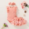 Tiny Cutey Baby Girl Clothes Infant Summer Outfits Set Ruffle Sleeve Romper and Floral Shorts with Headband (Pink Romper and Ruffle Shorts, 12-18 Months) view 3