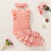 Tiny Cutey Baby Girl Clothes Infant Summer Outfits Set Ruffle Sleeve Romper and Floral Shorts with Headband (Pink Romper and Ruffle Shorts, 12-18 Months) view 4