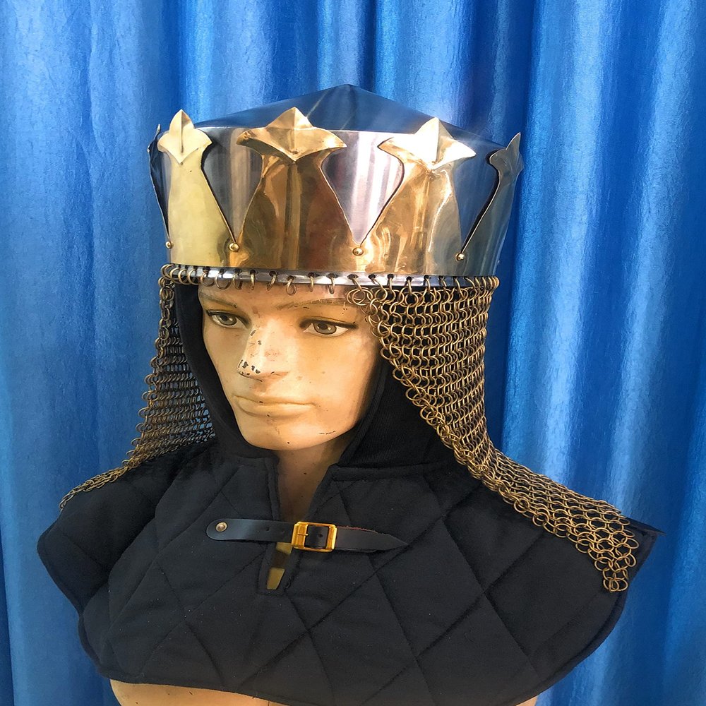 ARTIZANSTORE King Arthur Helmet with Av Entail, Chain Mail Helmet Silver