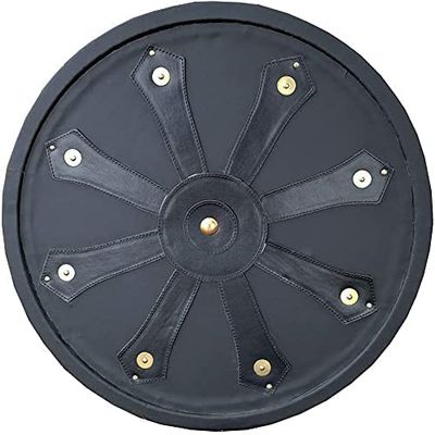 ARTIZANSTORE Vikings Norsemen Handmade Shield Hardwood Genuine Leather Wrapped Black