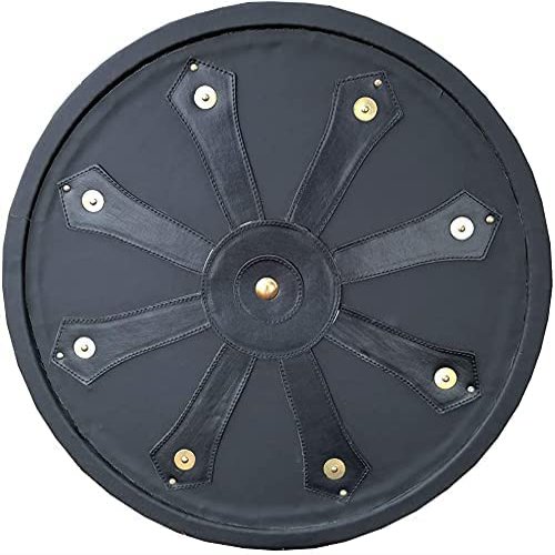 ARTIZANSTORE Vikings Norsemen Handmade Shield Hardwood Genuine Leather Wrapped Black