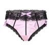 Freebily Men's Sissy Ruffle Lace Trim Briefs Bowknot Shiny Satin Underpants Crossdress Panties Pink Medium view 1