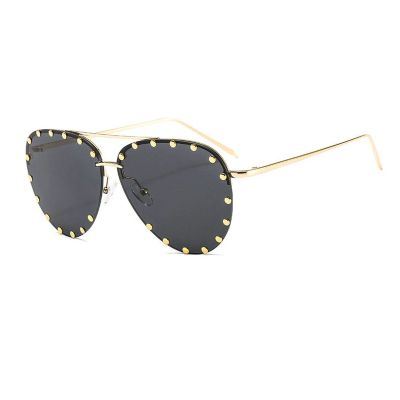 COTIA Fashion Rimless Pilot Sunglasses Women Retro Punk Rivets Personalized Toad Mirror Metal Sun Glasses UV400 (X-Medium, gray)