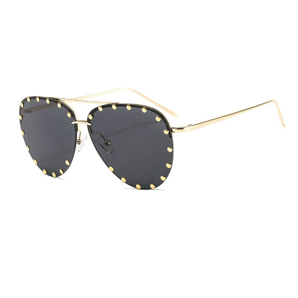 COTIA Fashion Rimless Pilot Sunglasses Women Retro Punk Rivets Personalized Toad Mirror Metal Sun Glasses UV400 (X-Medium, gray)