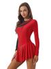 ACSUSS Women's Figure Skating Dress Mesh Patchwork Long Sleeved Ice Skating Skirt Competition Dresses #2 Red&Black Large view 2
