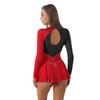 ACSUSS Women's Figure Skating Dress Mesh Patchwork Long Sleeved Ice Skating Skirt Competition Dresses #2 Red&Black Large view 3